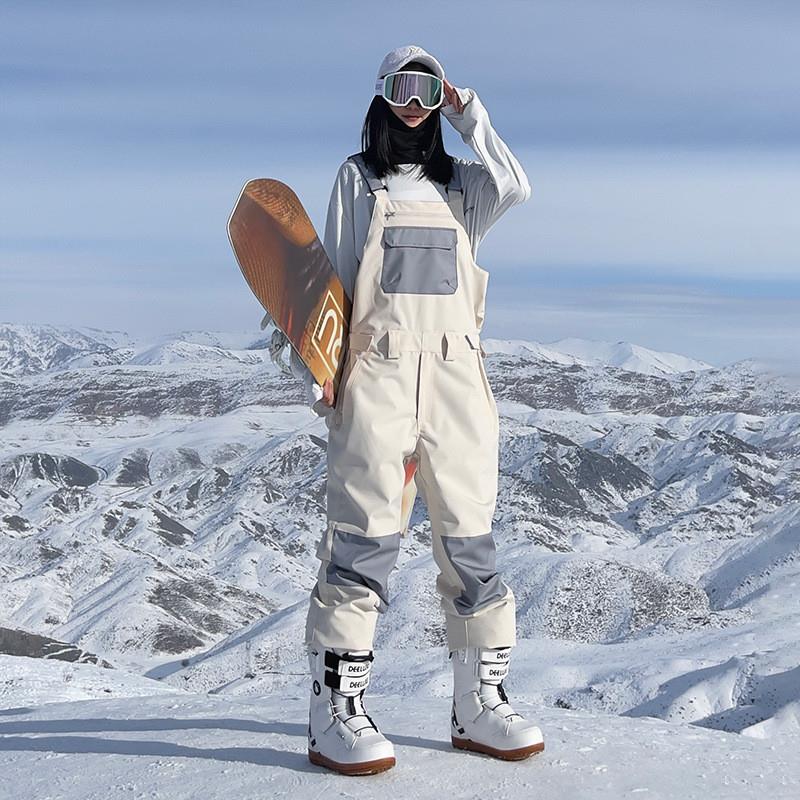 单板背带滑雪裤防风防水撞色滑雪服连体男女户外滑雪装备