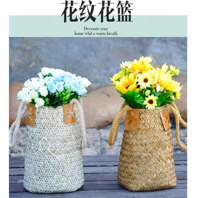 厂家直销手提藤编花篮柳编草编花盆特价新款中号圆形花盆量多优惠