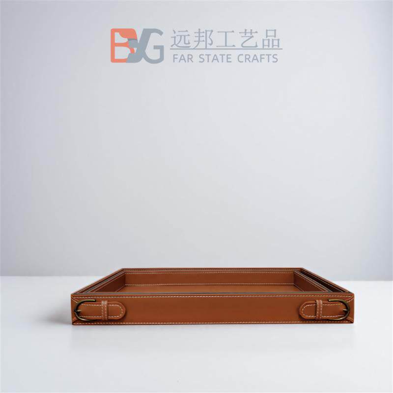 新中式皮质装饰托盘轻奢长方形茶盘样板间桌面家用客厅收纳盘