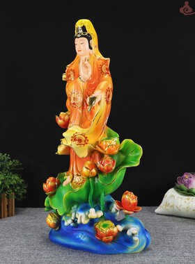 好货19寸家居佛堂树脂敦煌彩站九莲观世音菩萨自在滴水观音佛像摆