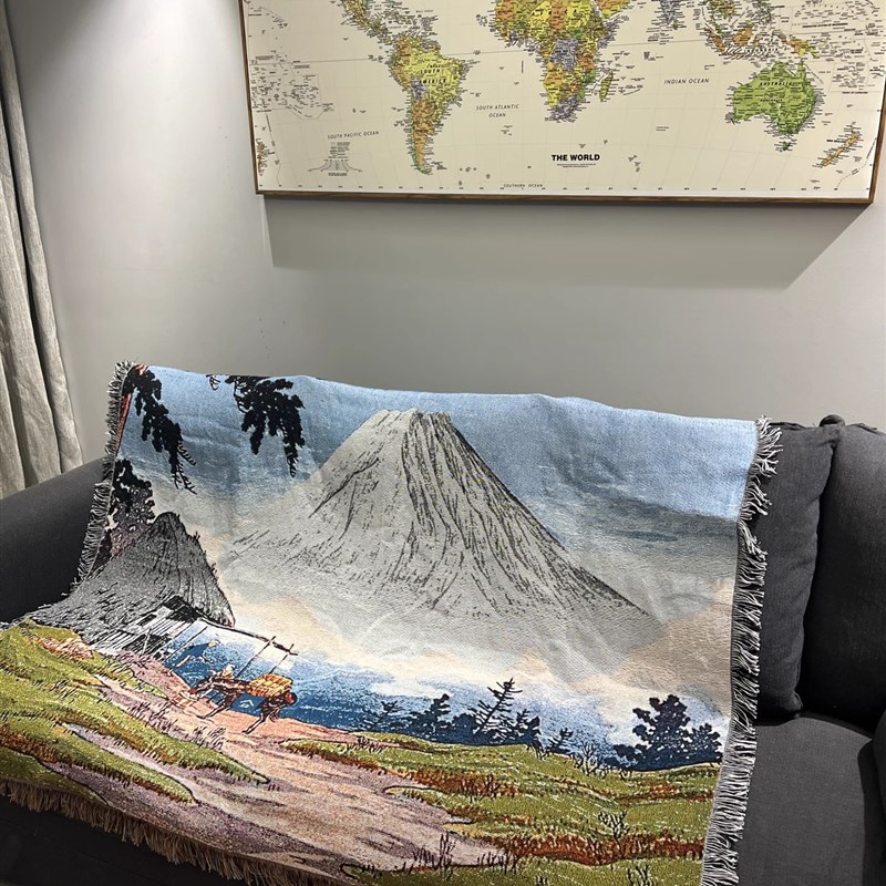 高桥松亭日式浮世绘风格富士山沙发毯毛毯文艺居酒屋装饰毯休闲毯