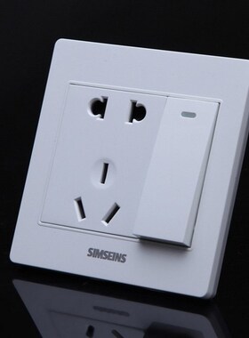 5孔带一开双控 墙壁开关插座86型暗装面板雅白色R8一开五孔双控