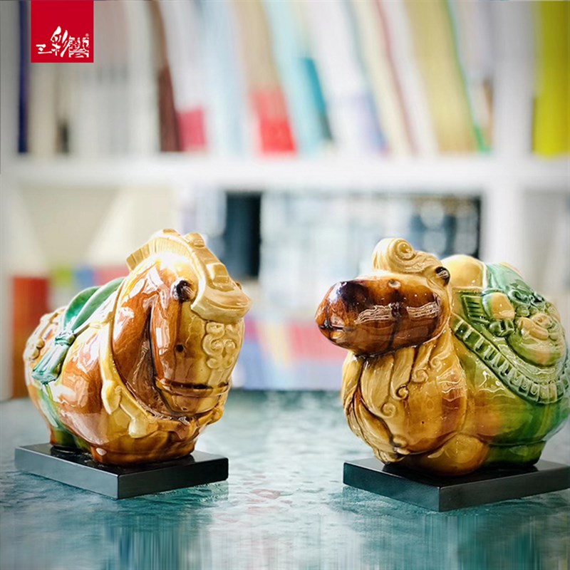 三彩艺唐小马三彩陶瓷马摆件中式客厅电视柜装饰摆设古董工艺品