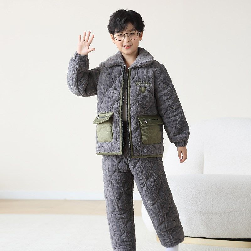 噜噜牛男童睡衣冬季珊瑚绒三层夹棉加厚男孩秋冬法兰绒儿童家居服,童装/婴儿装/亲子装,家居服套装,淘宝优惠券,粉丝福利购,淘宝优惠卷