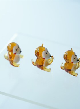 淄博琉璃手作小猴子卡通摆件不听不说不看桌面装饰品公仔手办礼物