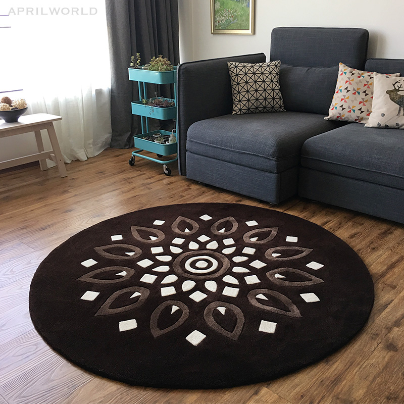 田园莲花圆形地毯客厅茶几毯卧室床边毯电脑椅毯手工加厚腈纶免洗