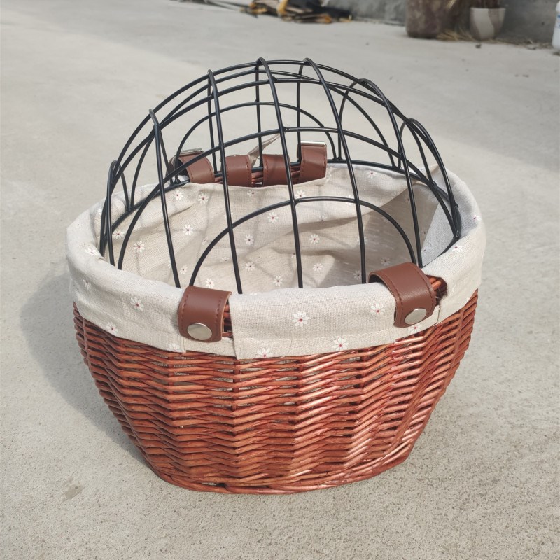 电动车狗狗座椅藤编自行车篮子宠物笼猫狗车篮筐娄购物篮子编织框