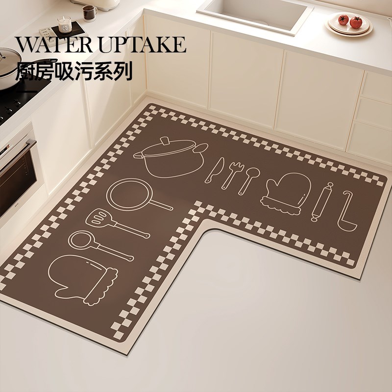 厨房专用硅藻泥软地垫可擦免洗防滑防油脚垫吸水吸油l型耐脏地毯