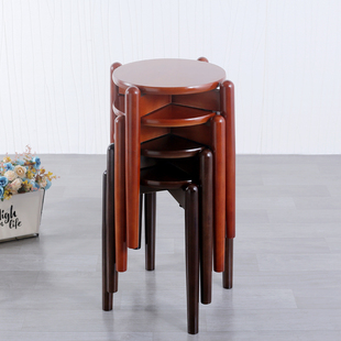 全实木圆脚凳北欧餐桌凳时尚简约圆凳原木家用折叠凳子成人餐厅凳