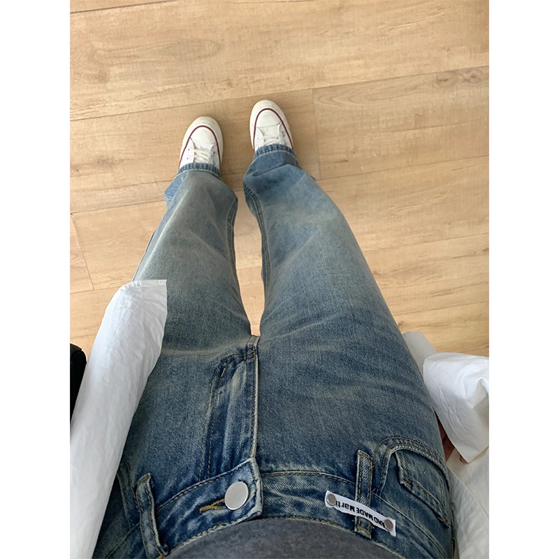 梨形身材直筒牛仔裤女秋季新款胖妹妹mm高腰宽松显瘦阔腿拖地长裤