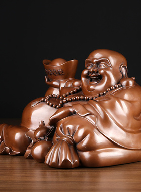 紫铜弥勒佛摆件托宝佛布袋佛家居办公室公司装饰品大号开业礼品