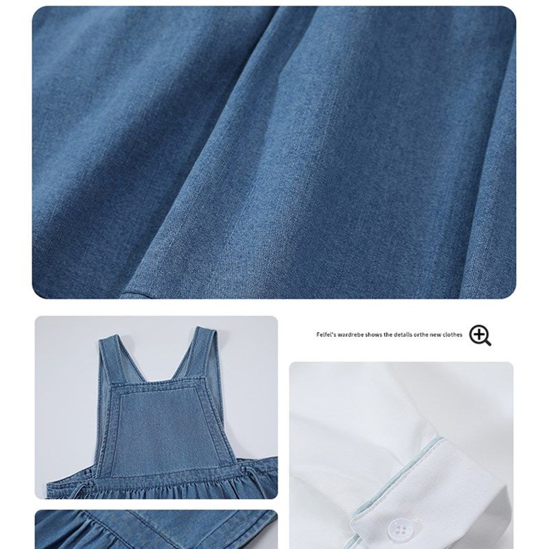 胖女童套装儿童加肥加大牛仔背带连衣裙中大童衬衫裙子两件套长裙,童装/婴儿装/亲子装,儿童牛仔裙,淘宝优惠券,粉丝福利购,淘宝优惠卷