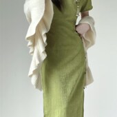 春夏季 青玉旗袍全开襟2024新款 新中式 绿色少女年轻款 气质日常修身