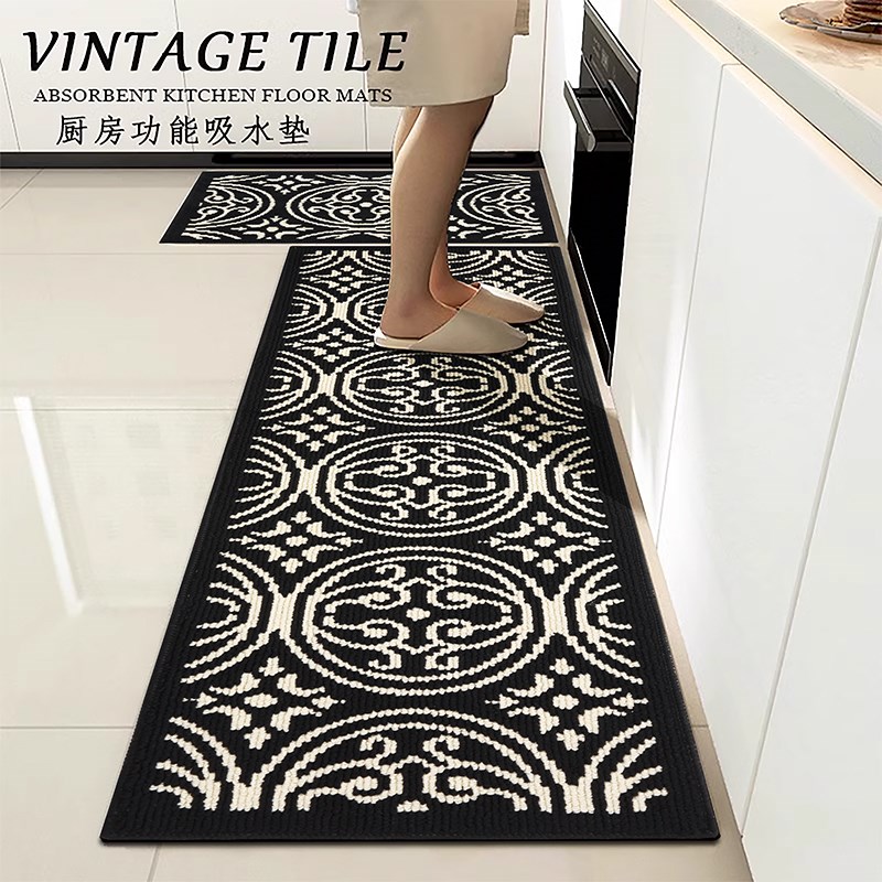 法式复古厨房地垫防滑吸油可擦免洗专用脚垫吸水垫子门口耐脏地毯