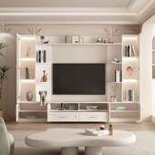 法式 饰柜 奶油风客厅电视柜背景墙满墙家用小户型卧室电视机储物装