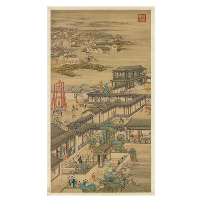 清 郎世宁 十二月月令图 宫廷风景画客厅玄关书房装饰画高清微喷