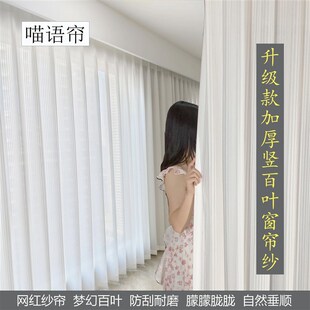竖百叶梦幻窗纱防刮耐磨透光不透人阳台客厅飘窗简约纱帘窗帘白纱