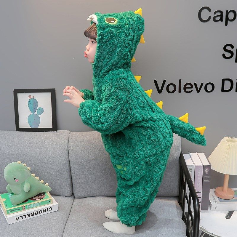1恐龙衣服儿童连体睡衣秋冬男女童加绒珊瑚绒0婴儿宝宝加厚睡袋3