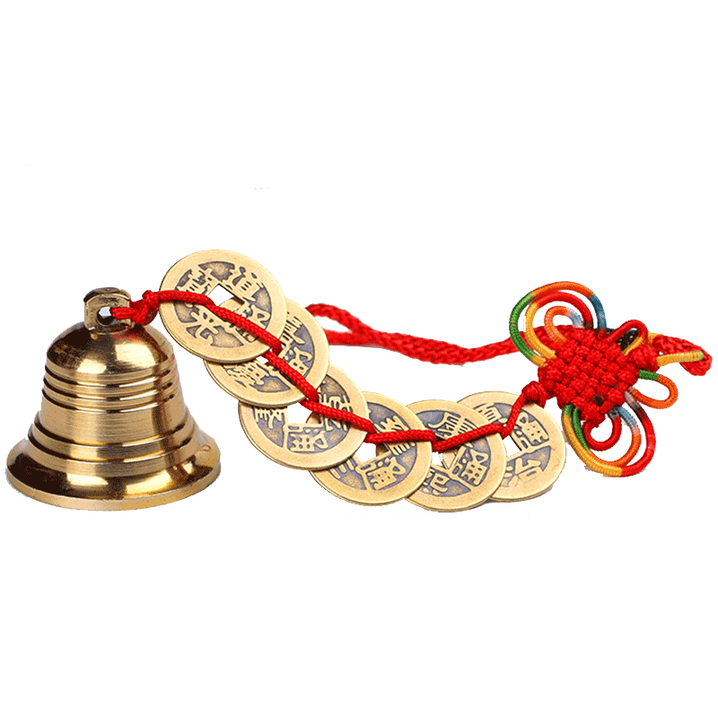 铜铃铛风铃挂件六层铜铃六帝钱五黄二黑客厅铜钟门挂饰汽车小风铃