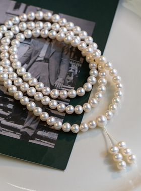 108颗天然珍珠多圈手链项链2023新款小众设计男女好运佛珠转运珠