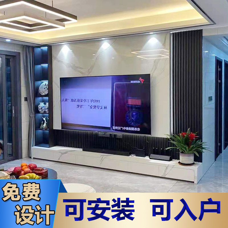 极速新款悬空电视背景墙岩板瓷砖客厅现代简约轻奢大板影视墙装饰