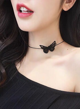 极速立体蝴蝶结项链女锁骨链蕾丝带脖子饰品黑色颈带项圈颈饰颈链