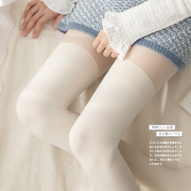 拼接白色丝袜假小腿袜春秋款过膝高筒秋冬季打底袜jk黑丝袜性感女