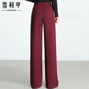 中年女红色休 保暖松紧腰窄版 极速阔腿直筒裤 女秋冬2025年妈妈长裤