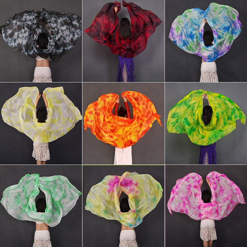 肚皮舞纱巾真丝纯手工扎染丝巾舞蹈手纱表演练习演出手抛纱巾道具