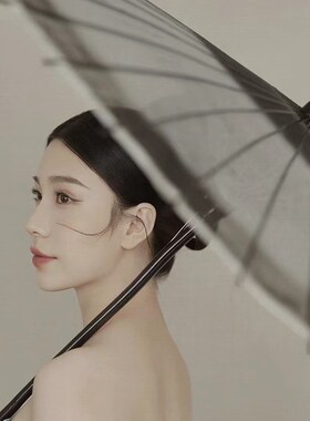 新中式园林写真古装中式道具紫色黑色水墨画伞中国风工笔画扇子