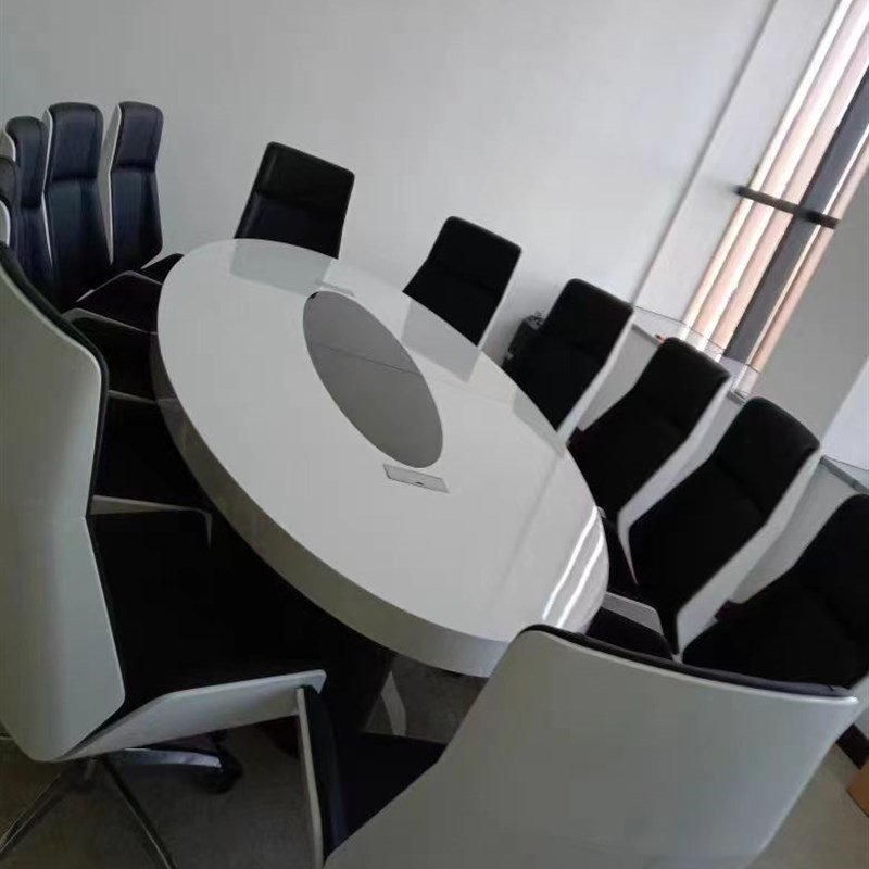 白色椭圆形会议桌长桌烤漆时尚现代简约洽谈桌办公室会议室桌椅