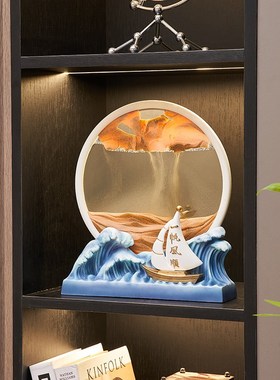 一帆风顺流沙画摆件沙漏酒柜装饰品客厅家居电视柜办公室开业礼物