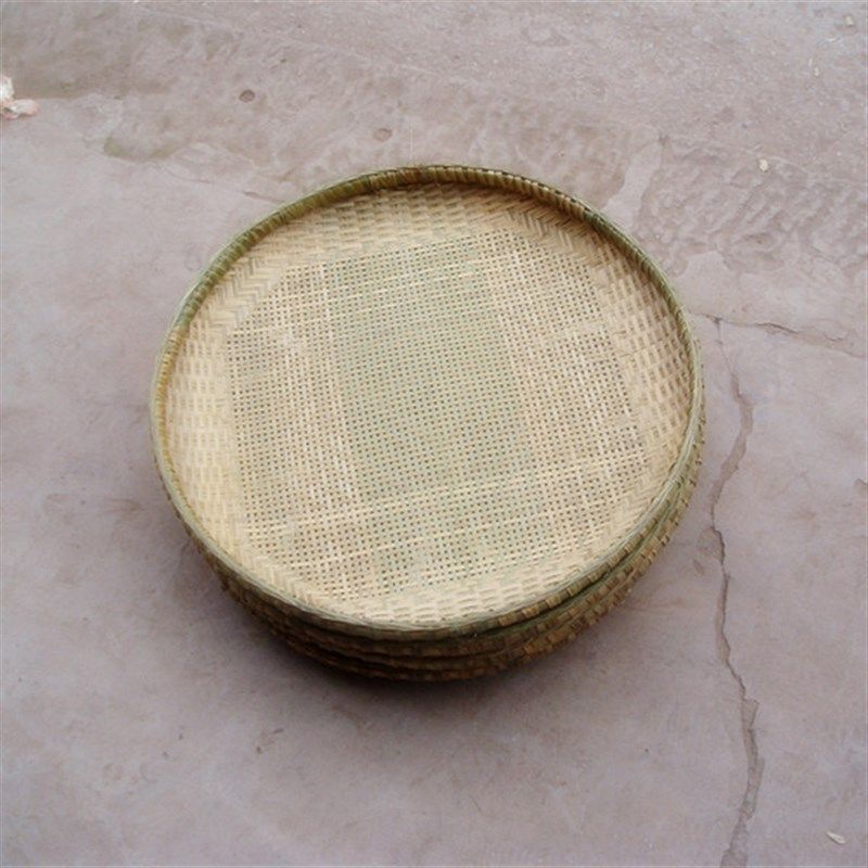 簸箕竹编纯d手工家用晾晒圆形农家竹匾竹制品有孔筛装饰