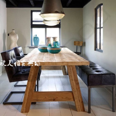 美式办公室家具铁艺办公桌工业风长条桌椅复古实木长桌会议桌