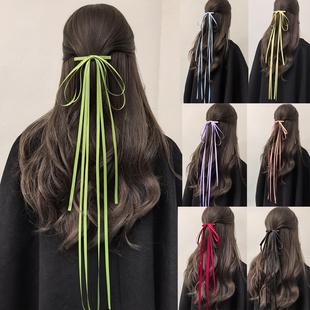 古风甜美细带蝴蝶结长飘带发夹汉服发饰女头饰弹簧夹氛围感飘带