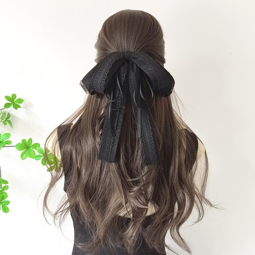 优雅黑色双层蕾丝发夹大蝴蝶结