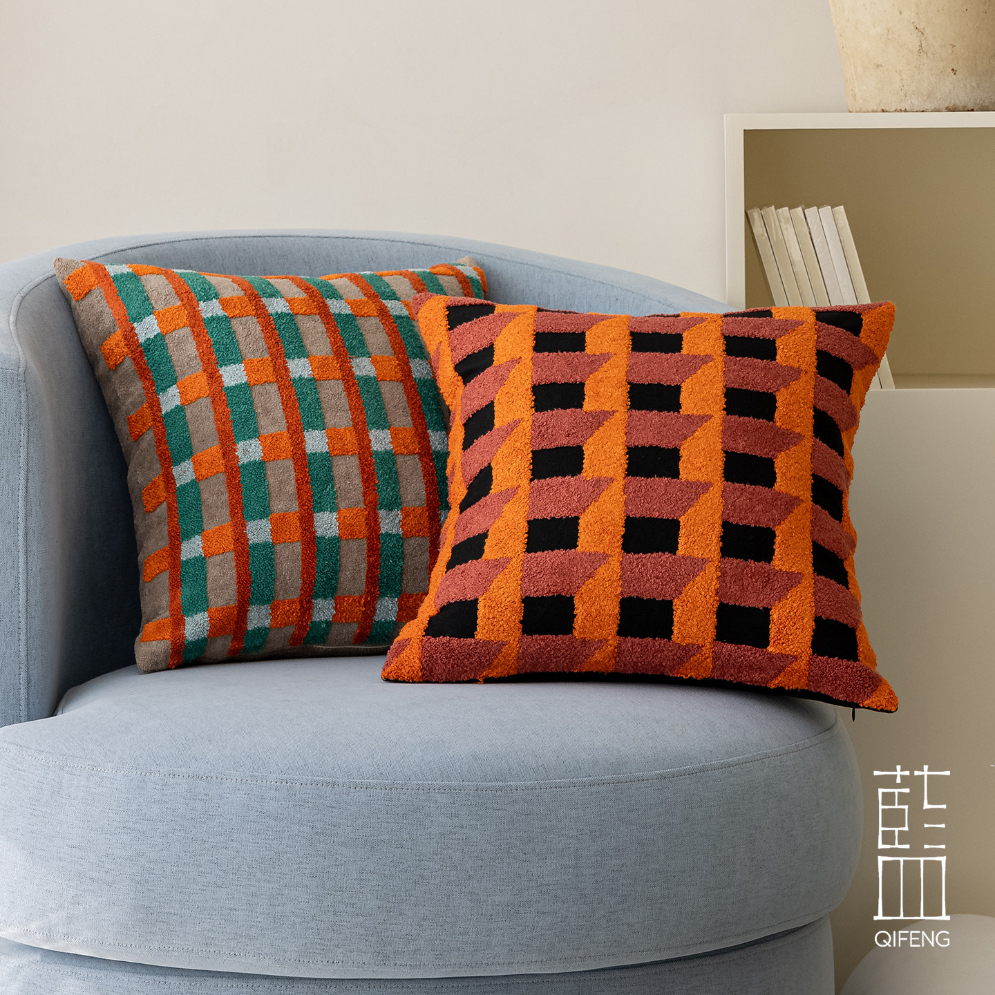 包豪斯撞色格纹抱枕 复古几何沙发靠垫 客厅卧室艺术感靠枕侘寂风,居家布艺,靠垫/抱枕,淘宝优惠券,粉丝福利购,淘宝优惠卷