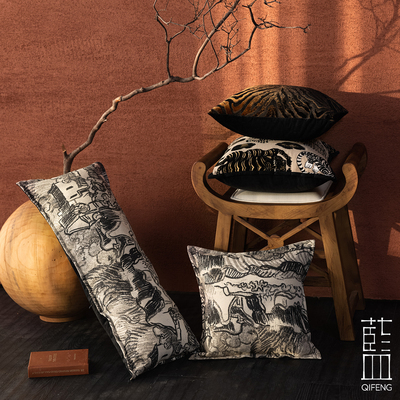 墨骨生花东方肌理抱枕 以纹载意的软装暗调 触得到的中式美学靠枕