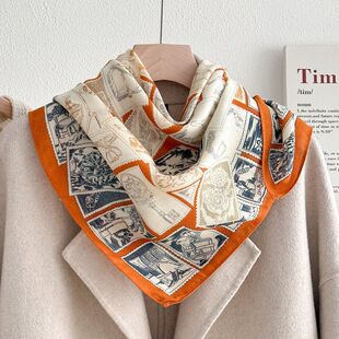 定制logo英伦格子70仿真丝棉麻小方巾女复古小丝巾围巾薄款领巾