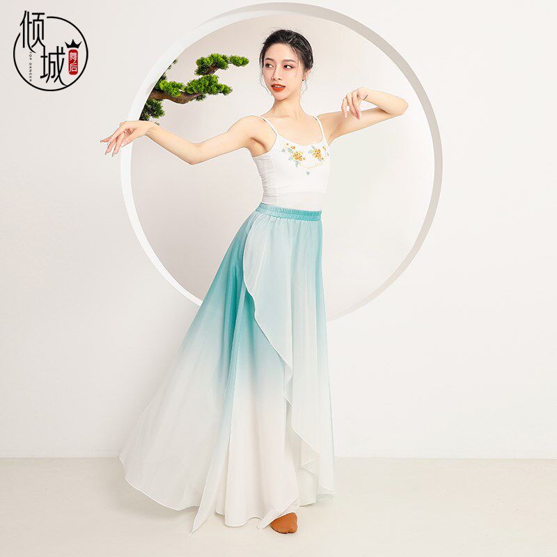 极速2025古典舞服装渐变双层飘逸表演服宽松阔腿裤中国现代舞纱裤
