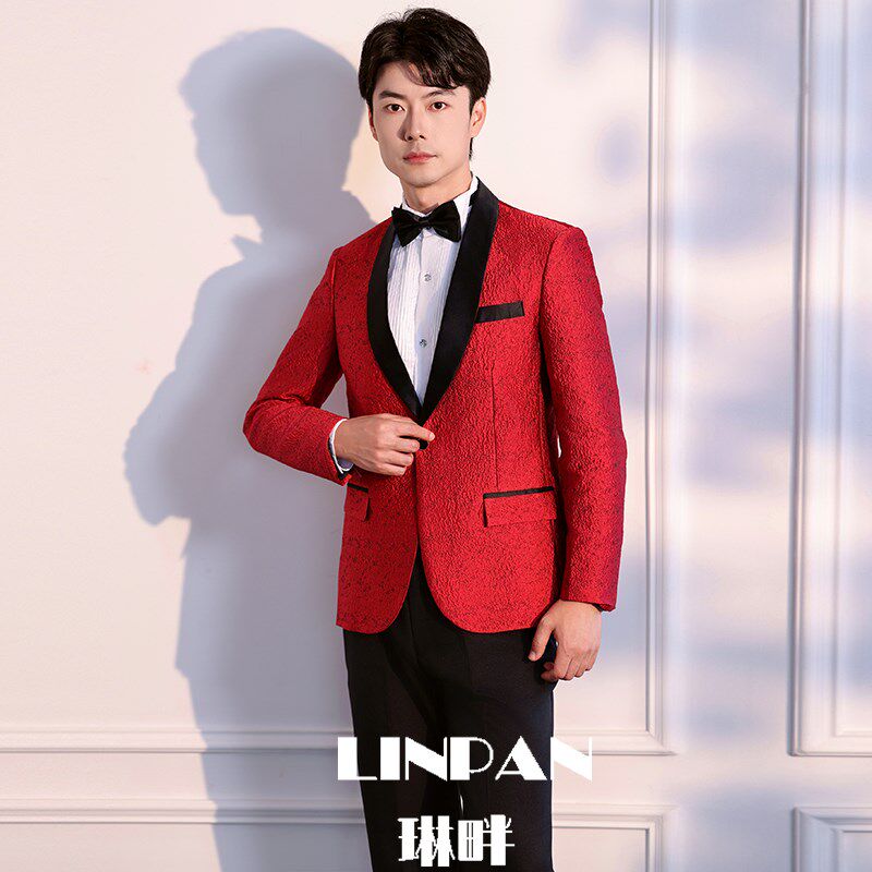 极速男款西装晚礼服2025新款红色元旦合唱团演出服青年朗诵独唱表