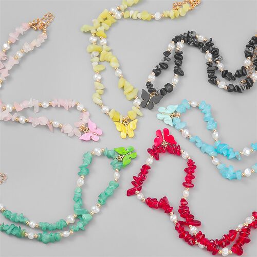 极速2022春夏新款仿珍珠绿松石蝴蝶吊坠项链女欧美锁骨链项饰neck