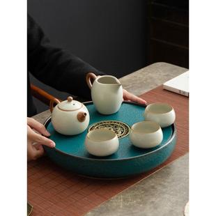 全陶瓷干泡盘圆形家用办公小型轻奢现代茶具茶台蓄水托盘
