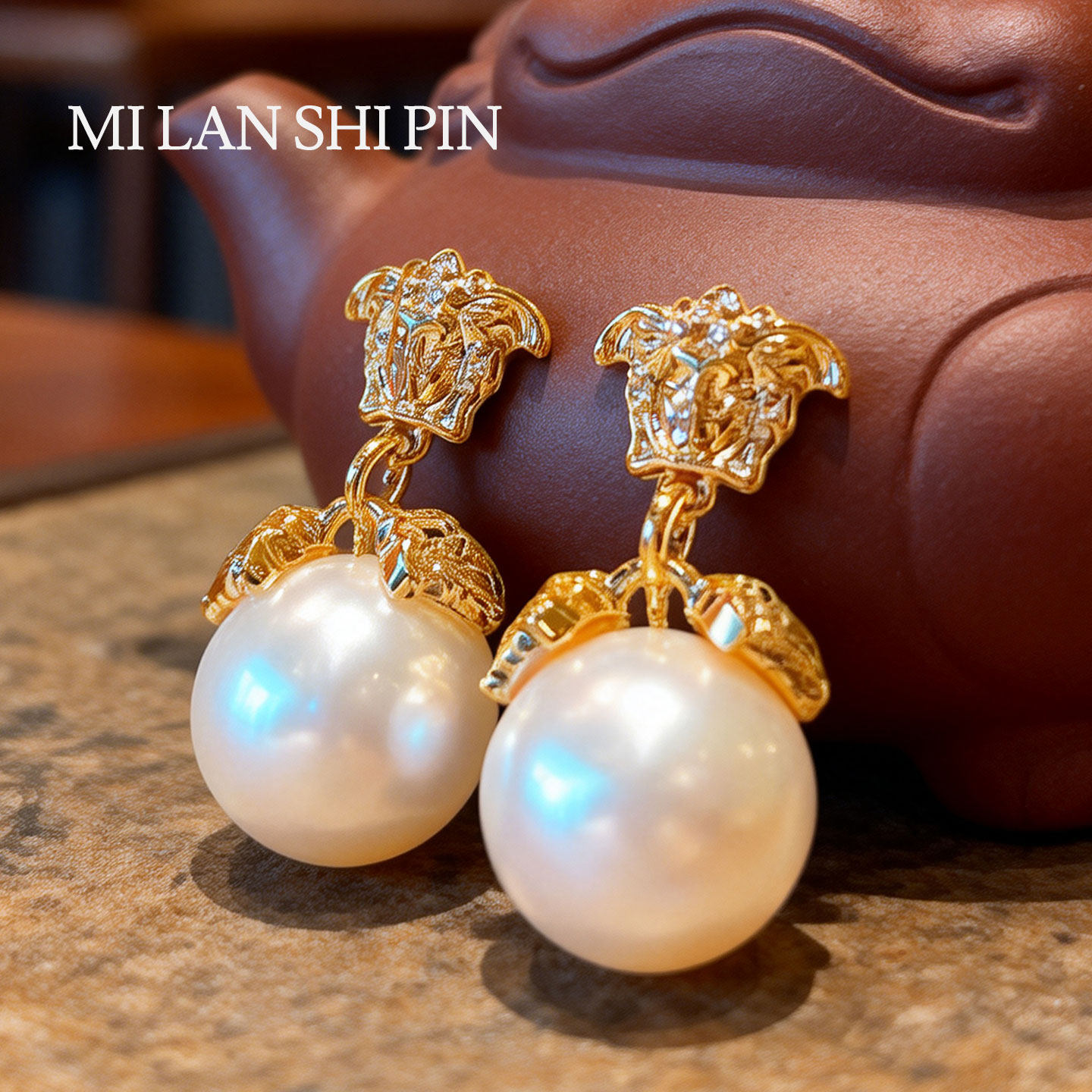 中古风vintage轻奢小众设计珍珠镶钻耳钉女皇冠气质复古宫廷耳环