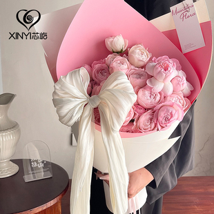 芯屹 饰物 七夕情人节雪缎涟漪珠光纱布料鲜花花束搭配蝴蝶结diy装