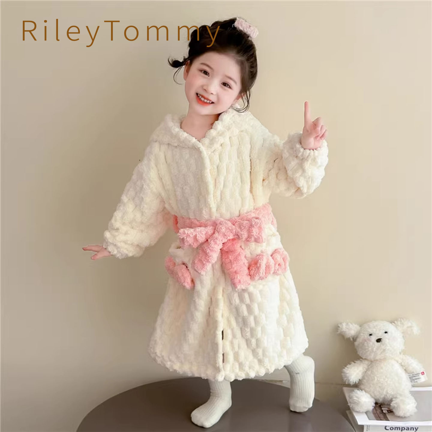 英国RileyTommy儿童睡袍女童秋冬款珊瑚绒长袖卡通吸水浴袍家居服