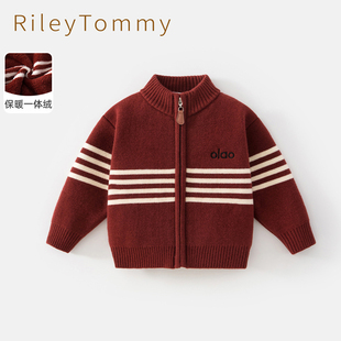 英国Riley Tommy儿童针织毛衣男开衫童加绒加厚红色外套秋冬新年