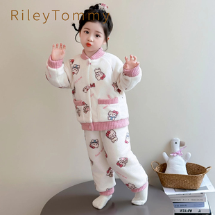 英国Riley Tommy儿童睡衣秋冬季加厚家居服保暖套装三层夹棉衣服