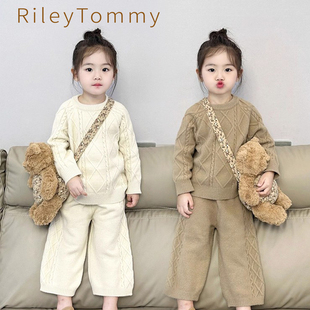 英国RileyTommy儿童毛衣女2025新款童装复古绞花毛线女童毛衣套装