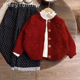 女宝针织衫 英国Riley 开衫 儿童冬装 Tommy儿童红色毛衣外套秋冬款
